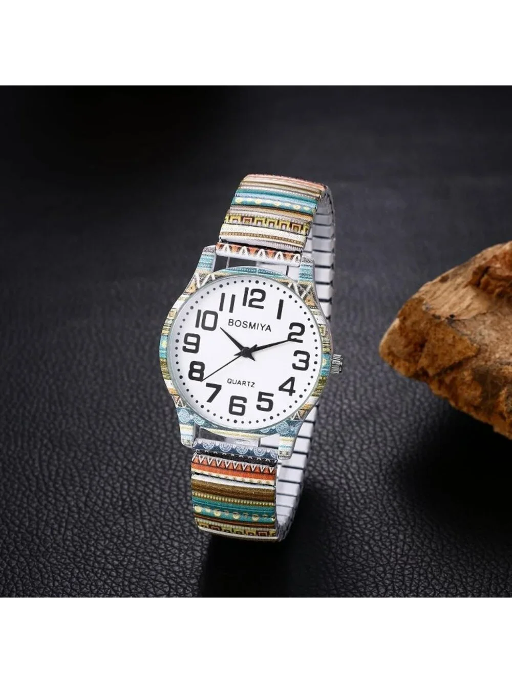 Women's Multi Color Analog Elastic Bohemia stripe Bohemia Number Bracelet Watch